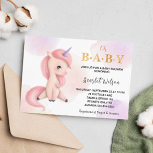 Cute Unicorn Baby Shower Watercolor Invitation