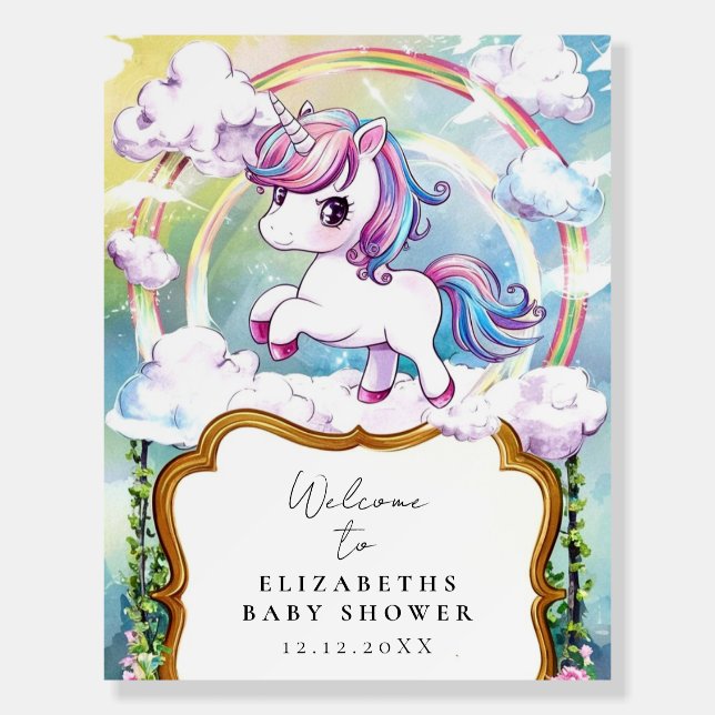 Cute Unicorn Baby Shower Welcome Sign (Front)