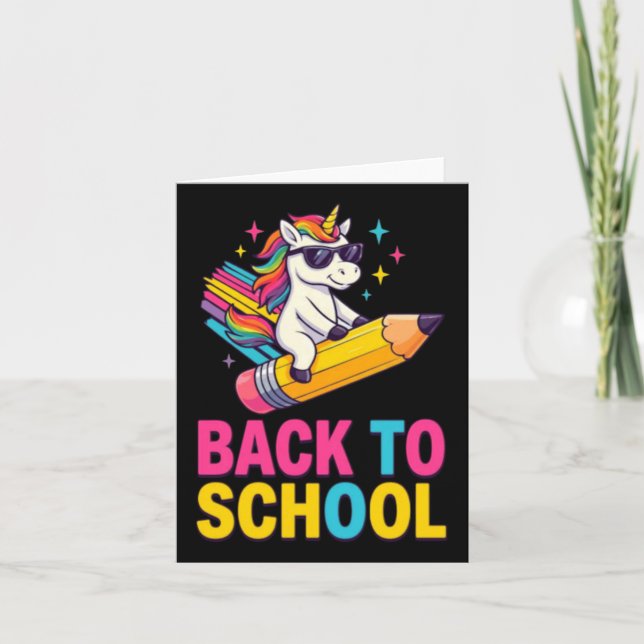 Cute Unicorn Back To School First Day Of School Card (Front)