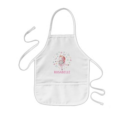 Cute Unicorn Ballerina Girly PInk Kids Apron