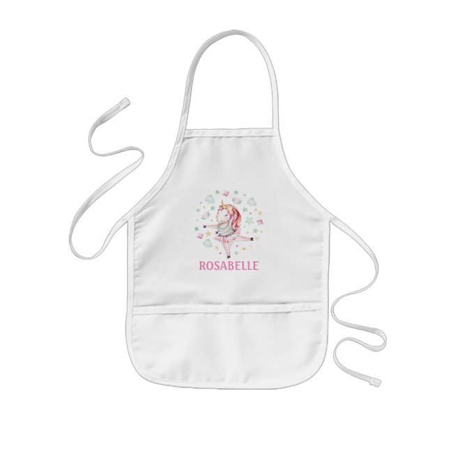 Cute Unicorn Ballerina Girly PInk Kids' Apron (Front)