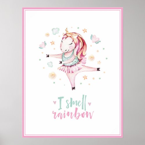 cute unicorn ballerina girly pink kids poster