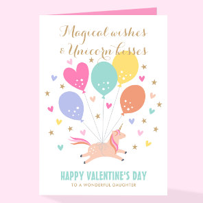 Cute Unicorn Balloons Kids Valentine's Day Holiday Card