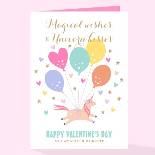 Cute Unicorn Balloons Kids Valentines Day Holiday Card