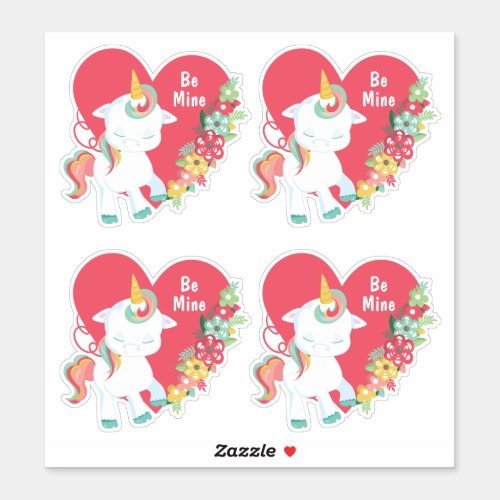 Cute Unicorn Be My Valentine Heart Sticker