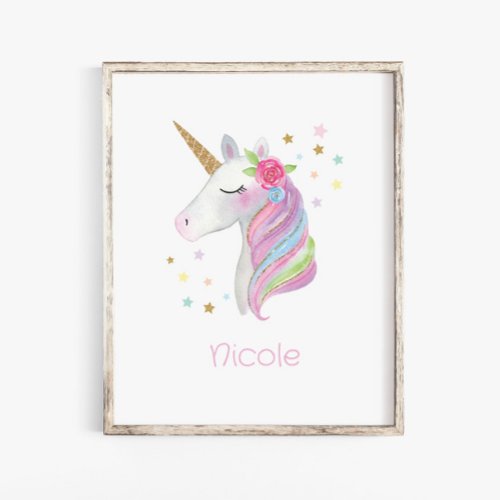 Cute Unicorn Bedroom Wall Decals Baby Girl Name Poster