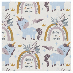 Cute Unicorn Believe in Magic Pattern Fabric
