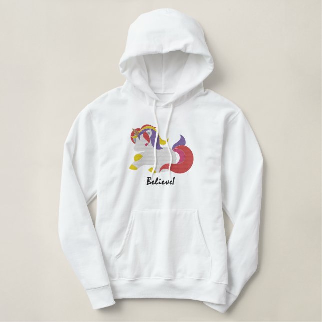 Cute Unicorn Believe personalized Embroidered Hoodie (Design Front)