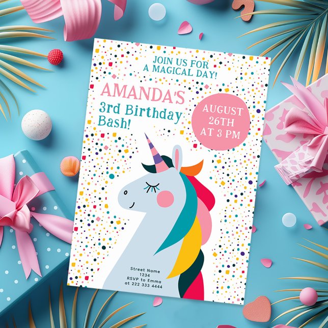 Cute Unicorn Birthday Design Invitation (Creator Uploaded)