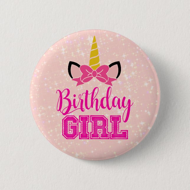 Cute Unicorn BIRTHDAY GIRL Button (Front)