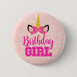 Cute Unicorn BIRTHDAY GIRL Button