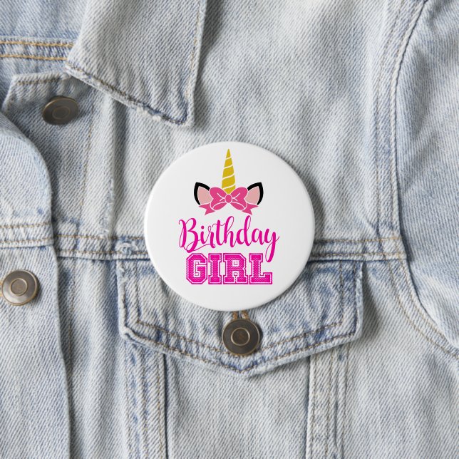 Cute Unicorn BIRTHDAY GIRL Button (In Situ)