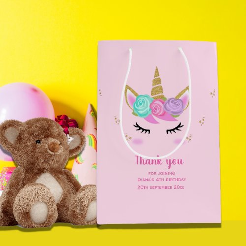 Cute unicorn birthday girl thank you medium gift bag