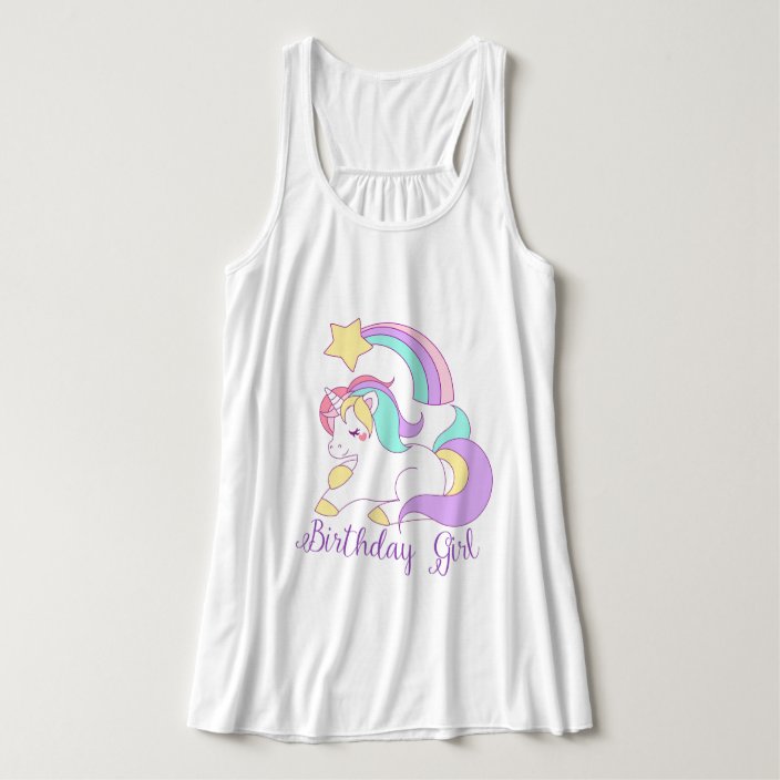 Cute Unicorn Birthday Girl Trendy Typography Art Tank Top Zazzle