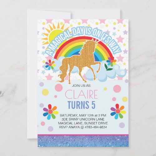 Cute Unicorn Birthday Invitation Magical Kids 