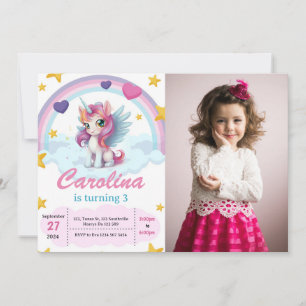 Cute Unicorn Birthday Party  Invitation