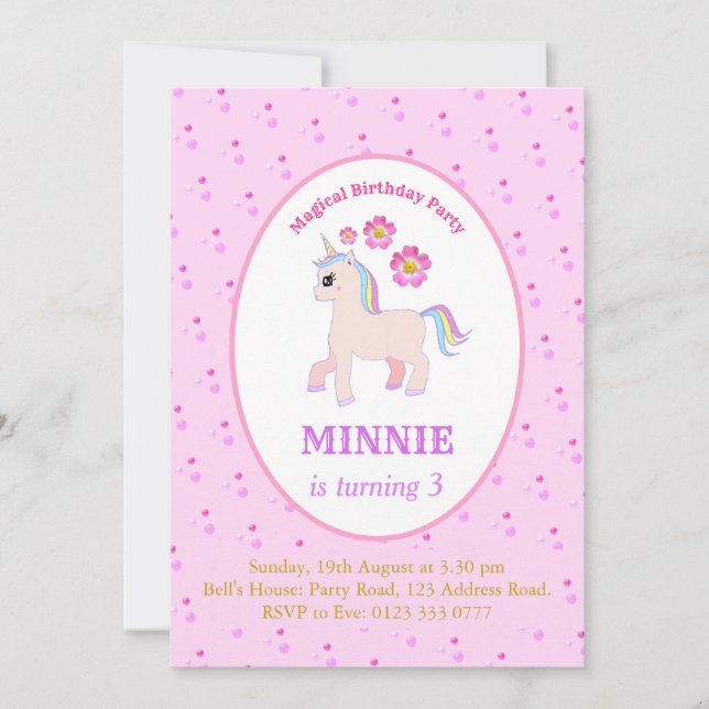 Cute Unicorn Birthday Party Invitation (Front)