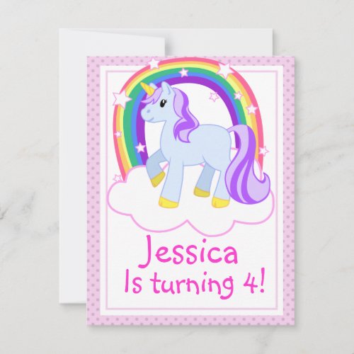 Cute Unicorn Birthday Party Invitation