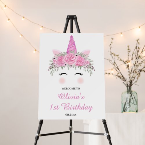 Cute Unicorn Birthday Party With Pink Name Foam Board