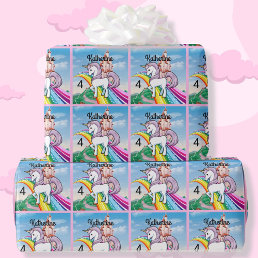 Cute UNICORN Birthday Personalize Girl&#39;s Name Age Wrapping Paper