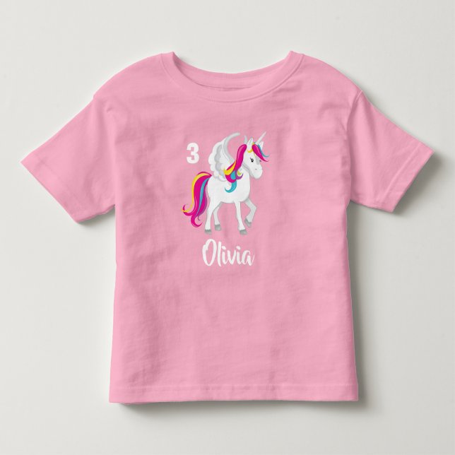 Cute Unicorn Birthday Personalized Pink Toddler T-shirt (Front)
