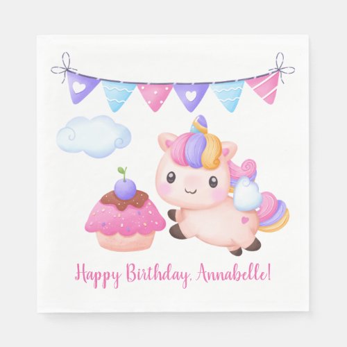 Cute Unicorn Birthday Themed Napkins _ Customizabl