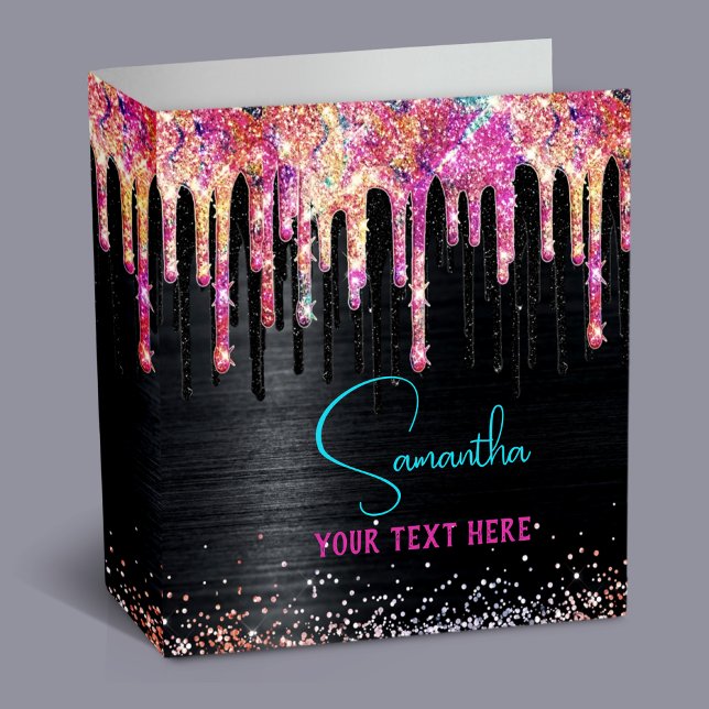 Cute unicorn black glitter birthday monogram 3 ring binder (Creator Uploaded)