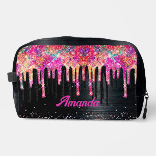 Cute unicorn black glitter birthday monogram acces dopp kit
