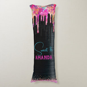 Cute unicorn black glitter birthday monogram body pillow