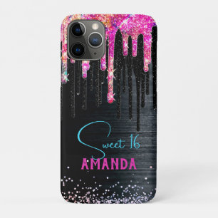 Cute unicorn black glitter birthday monogram iPhone 11 pro case