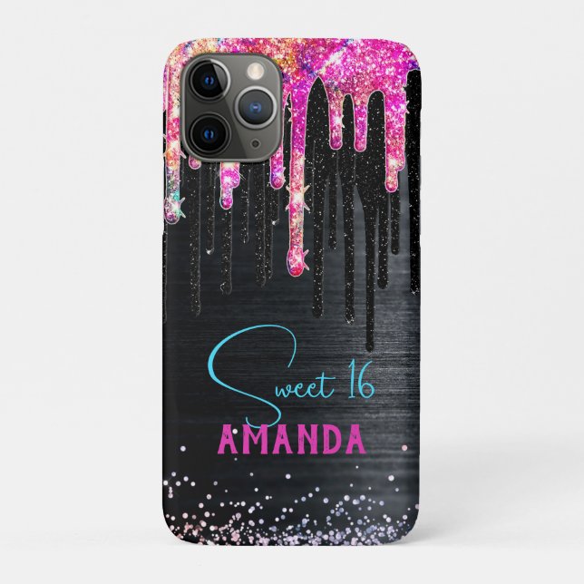 Cute unicorn black glitter birthday monogram Case-Mate iPhone case (Back)