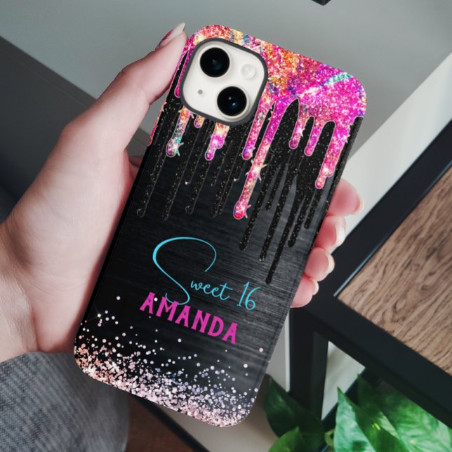 Cute unicorn black glitter birthday monogram Case-Mate iPhone case (Creator Uploaded)