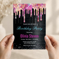 Cute unicorn black glitter birthday monogram