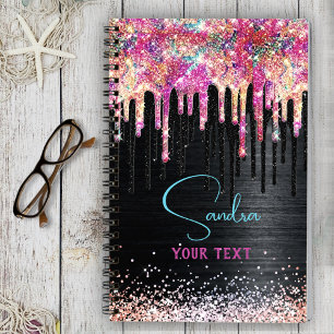 Cute unicorn black glitter birthday monogram notebook