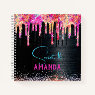 Cute unicorn black glitter birthday monogram notebook