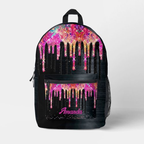 Cute unicorn black glitter birthday monogram printed backpack