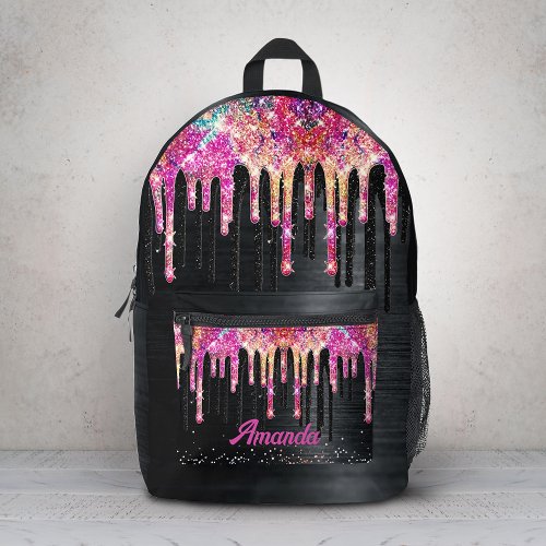 Cute unicorn black glitter birthday monogram printed backpack