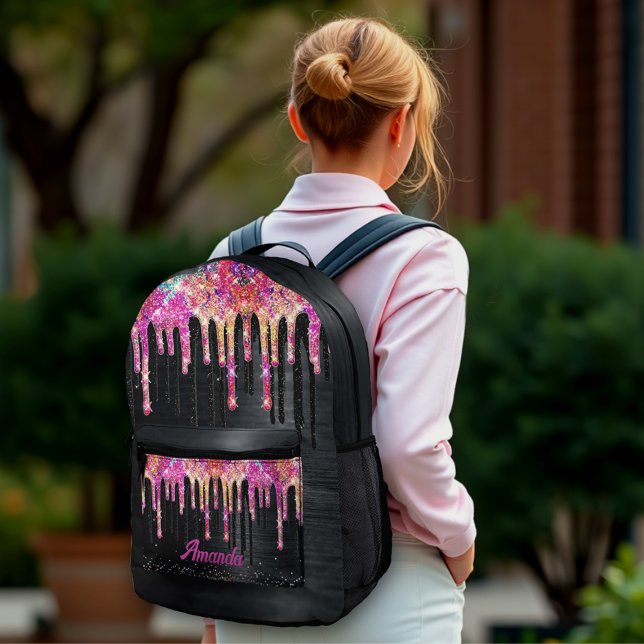 Cute unicorn black glitter birthday monogram printed backpack (Creator Uploaded)