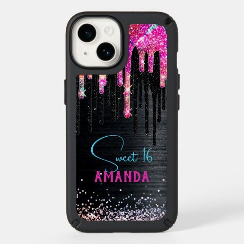 Cute unicorn black glitter birthday monogram speck iPhone 14 case