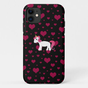 Cute unicorn black pink hearts iPhone 11 case