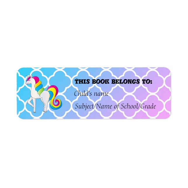 Cute Unicorn Blue and Pink Quatrefoil Label (Front)
