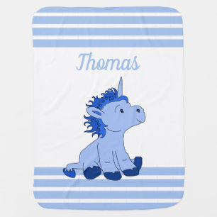 Cute Unicorn Blue baby blanket with Baby Name