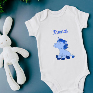 Cute Unicorn Blue Baby Boy Name Baby Bodysuit