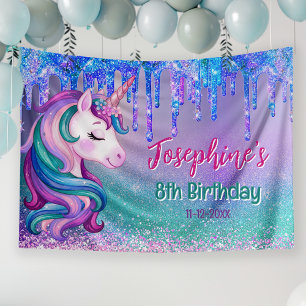Cute Unicorn blue green drip birthday Banner