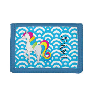 Cute Unicorn Blue Wave Trifold Wallet