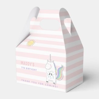 Cute Unicorn - Blush Pink Striped Kids Birthday Favor Box