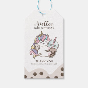 Cute Unicorn & Boba Bubble Milk Tea Thank You Tag