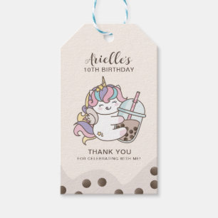 Cute Unicorn & Boba Bubble Milk Tea Thank You Tag