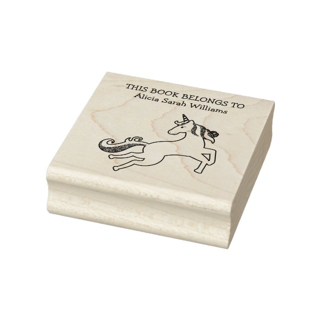 Cute Unicorn Book Belongs Personalized Bookplate Rubber Stamp (Stamp)