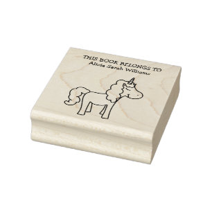 Cute Unicorn Book Belongs Personalized Bookplate Rubber Stamp
